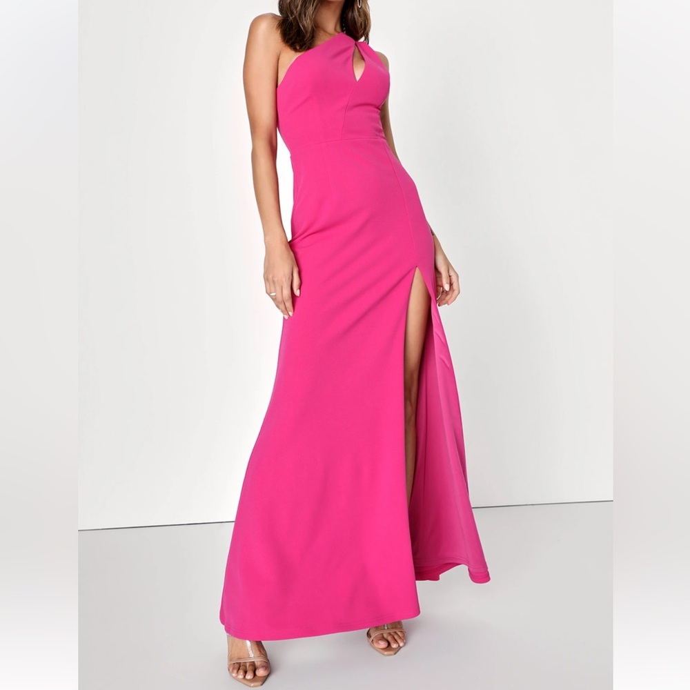 Lulus Divinely Dynamite Magenta One-Shoulder Maxi Dress